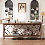 Tribesigns 70.9-Inch Narrow Sofa Table, Industrial Long Sofa Table Behind Couch, Entry Console Table with Storage for Entryway, Living Room, Foyer, Unique Design, Brown Glossy