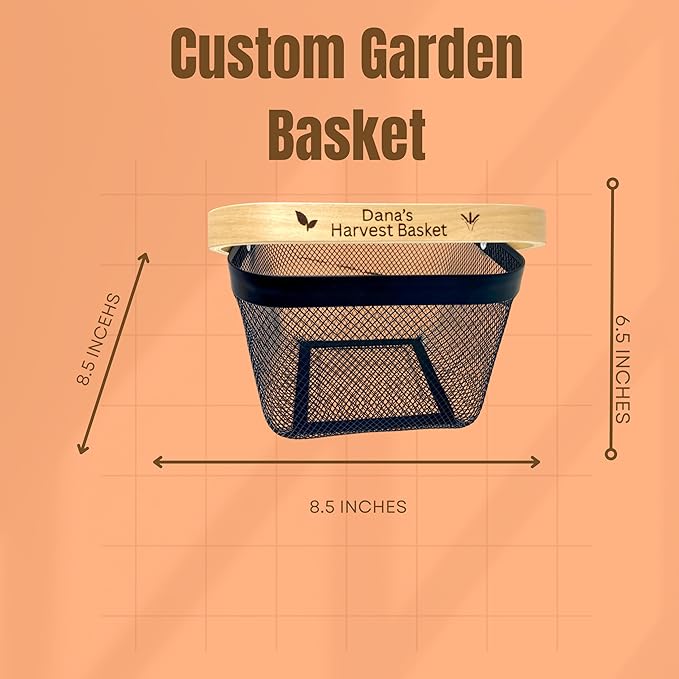 Personalized Mesh Harvest Basket with Custom Engraved Handle, Gift For Gardeners, Vegitable Harvesting Basket, Gardening Tools 9x7x7in