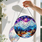 Stained Glass Window Hanging, Pauyadu 8 Inch Night Court Sun Catcher, Stained Glass Suncatcher Ornament, Suncatchers for Windows Hanging, Starlight Lover Gift, Gifts for Women, Friend, Lover