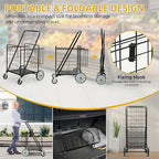 DWVO Super Jumbo Folding Shopping Cart Heavy Duty, Rolling Foldable Grocery Cart with Wheels, Portable Collapsible Utility Cart with Double Basket for Shopping Groceries Laundry Storage