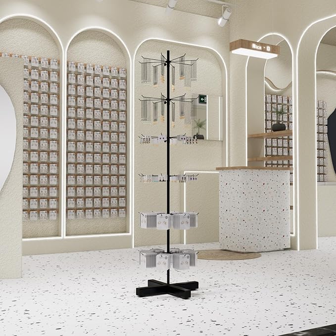 Black Spinning Rotating Display 6-Tier Heavy-Duty Retail Display Rack with Hooks for Jewelry, Keychains, Socks, Toys Commercial Use