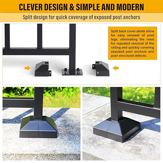 1.0"x1.0"（Actual: 1.0"x1.0"） Deck Post Base Cover Decorative Post Base Trim Skirt Black Aluminum 8Pack