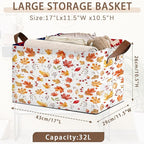 Colored Maple Berries Storage Basket Large 17x11.5x10.5 Inches - Collapsible Fabric Organizer Bin with Handles for Nursery,Laundry,Closet - Foldable Decorative Hamper with Floral Pattern - Single Pack
