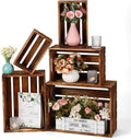 Soaoo 5 Pcs Decorative Nesting Wooden Crates for Storage Display 5 Size Large Small Rustic Wood Decorative Storage Crates with Handle Farmhouse Crate Box Container Made from Pine(Vintage Brown)