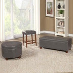 HomePop Round Leatherette Storage Ottoman with Lid, Charcoal Grey Large