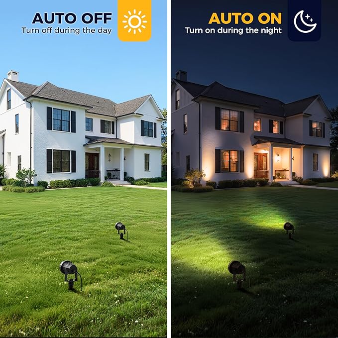 L LOHAS LED Landscape Lighting Outdoor, Spotlights for Yard Pathway Garden IP66 Waterproof, Dusk to Dawn Light Sensor, 120V 5W 450LM Yard Flood Light with 3-Plug, 3000K Warm White, UL Listed, 4Pack