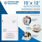 Spartan Industrial - 10" X 12" (1000 Count) Self Seal Clear Poly Bags with Suffocation Warning for Packaging, Shipping - Permanent Adhesive