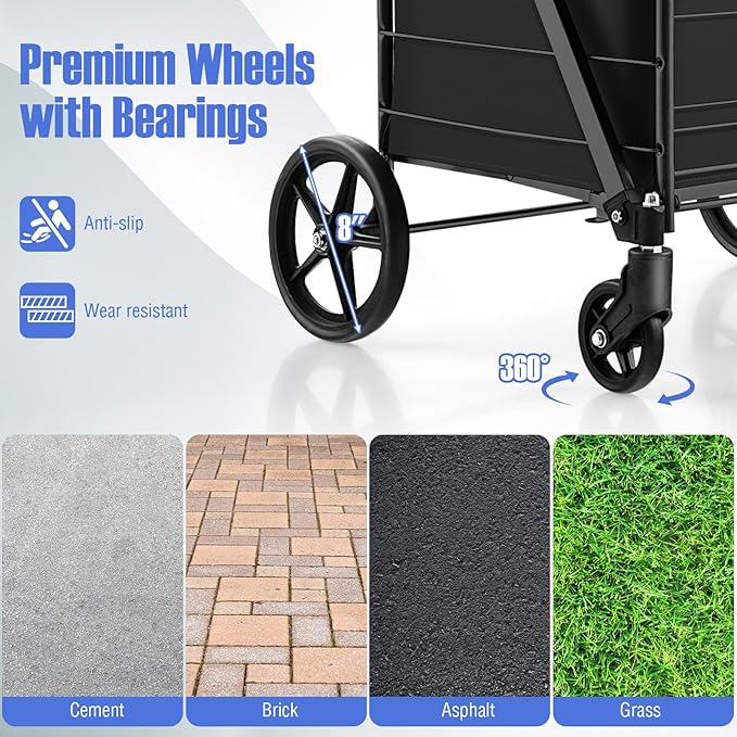 Goplus Shopping Cart for Groceries, Jumbo Upgraded Folding Grocery Cart with Waterproof Liner, 330 LBS Weight Capacity, 360° Swivel Wheels, 33 Gal Double Basket, Heavy Duty Foldable Utility Cart