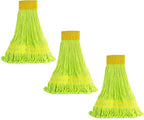 Matthew Cleaning Microfiber String Mop Heavy Duty Commercial Wet Mop Head Replacement,Excellent Absorbency,Premium Launderability,Reusable for Home,Commercial and Industrial Use(Green,3Pack)