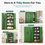 Greenvelly Metal Storage Cabinet, 63" H Locking Metal Storage Cabinet with Doors and 4 Shelves, Lockable Steel Cabinets for Kitchen, Bedroom, Living Room, Office (Green)