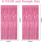 8 Pack Pink Backdrop, 3.28 FT x 7.05 FT Pink Birthday Decorations, Metallic Pink Backdrop for Photoshoot Foil Curtains Party Streamer, Valentines Day Decorations Birthday Photo Booth Props