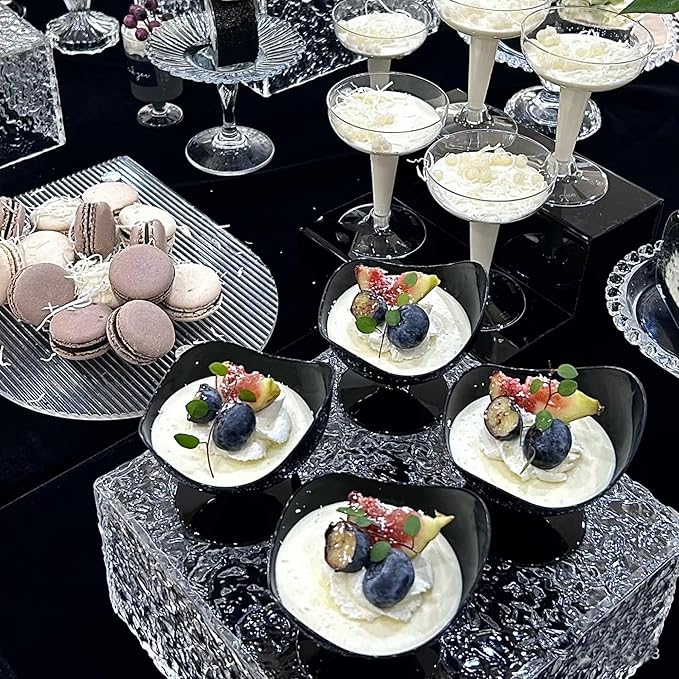4PCS Buffet Risers Display Stands with 4PCS Mini Signs,Acrylic Cube Display Risers with Hollow Bottom, 1 Set (6, 6.5, 7, 8)" (Transparent, 1 Set ( 6'',6.5'',7'',8'' ))