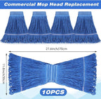 Nuogo 10 Pcs Commercial Mop Head Replacement Floor Cleaning Wet Heavy Duty Commercial Mop Refills General Cleaning(27.6 Inch,Blue)