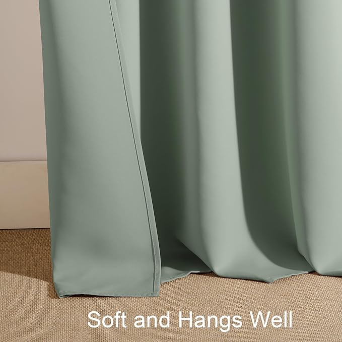 PONY DANCE Sage Green Blackout Kitchen Curtains 45 inch Long, Thermal Insulated Short Curtains for Bedroom, Rod Pocket Room Darkening Window Drapes for Bathroom, 42 x 45 inch Length, 2 Panels