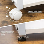 Under Desk Printer Stand - 2-Tier Industrial Mobile Printer Table with Storage Shelf, Heavy Duty Wood Rolling Printer Cart with Wheels for Home and Office,Maple White