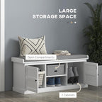 HOMCOM Shoe Bench with Cushion, Storage Bench for Entryway with Padded Seat, 2 Cabinets and Adjustable Shelf for Hallway, Living Room, Bedroom, White