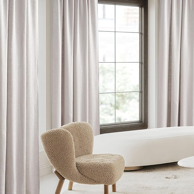 NICETOWN Boho Linen Curtains Jacquard Waffle Weave Pattern, Thick Window Treatments Privacy with Light Filtering Drapes for Living Room, W52 x L90, 2 Panels