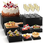 8 Pcs Buffet Food Risers, Large Acrylic Dessert Cupcake Table Stands Fruit Display Shelf Catering Supply Party Jewelry Show Decor Risers Cube Box Nesting Black （11",10", 8", 7",6",5",4", 4"