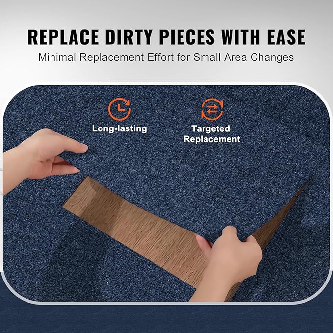 VEVOR 24 x 24 Peel and Stick Carpet Tiles Squares with Self Adhesive & Soft Padded for Indoor Outdoor Kitchen Living Room Bedrooms - Pack of 15/60 sq ft