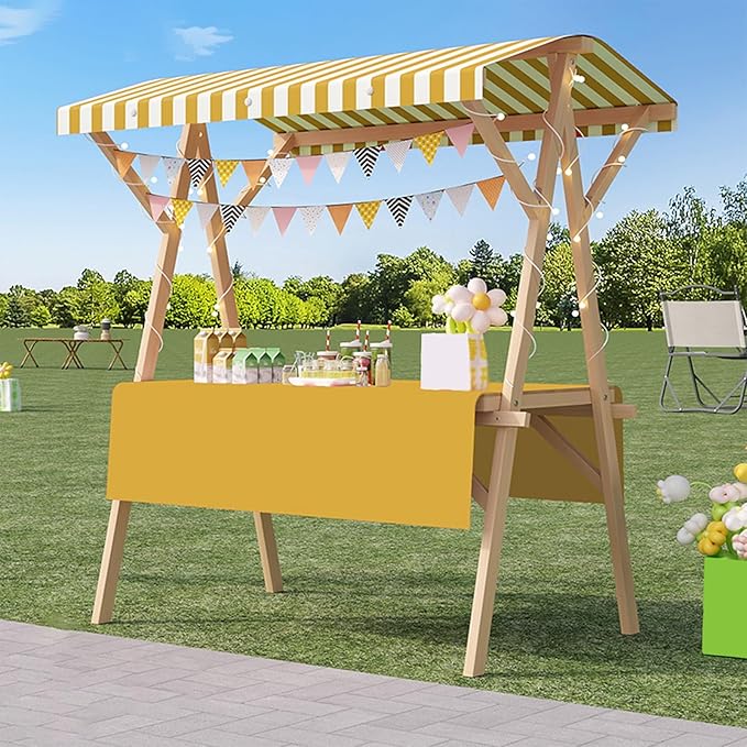 Outdoor Vendor Cart, Portable Cart with Canopy, Movable Stall Display Stand, Foldable Vending Stand Kiosk Display Trolley with Canopy, for Market, Street Food, Events(Yellow 2,120cm/47.2in)