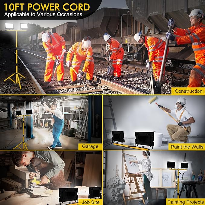 21000Lumen Work Lights with Stand, 2 Head LED Work Light with Adjustable and Foldable Tripod Stand, IP66 Waterproof Portable Work Light for Outdoor Workshop Garage Construction Site Job Site