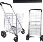 dbest Products Cruiser Cart Deluxe 2 Germ Guard Bundle Shopping Handle Grocery Rolling Folding Laundry Basket on Wheels Foldable Utility Trolley Compact Lightweight Collapsible