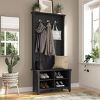 Bush Furniture Salinas Hall Tree with Shoe Storage Bench in Vintage Black, Multi-Purpose Home Organizer, Entryway Solution with Seating and Hooks