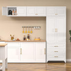 Kitchen Pantry Cabinet, Tall Storage Cabinets with Three Drawers, 90" H Metal Cabinet with Shelves, Freestanding Cupboard for Dining, Living Room, White, 16" D x 32" W x 90" H,Assembly Required