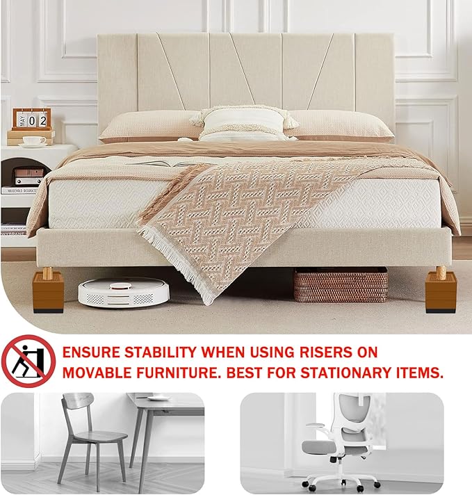 Bed Furniture Risers 4 Inch, Heavy Duty Furniture Elevator in Heights of 1.5, 3 or 4 Inch， Square Raising Blocks for Bed, Couch, Desk, Sofa, Tables,Support Up to 1,300 Lbs (4 Pack-Brown)