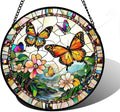 Stained Glass Window Hanging, Butterflies Flying in The Sky Suncatcher for Doors Home Sun Catchers Decoration and Christmas, Mother's Day Birthday Gifts for Women, Men, and Mom 6.3 in