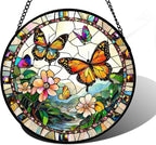 Stained Glass Window Hanging, Butterflies Flying in The Sky Suncatcher for Doors Home Sun Catchers Decoration and Christmas, Mother's Day Birthday Gifts for Women, Men, and Mom 6.3 in
