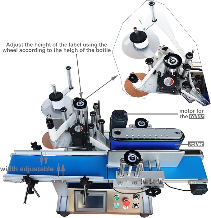 TECHTONGDA Automatic Round Bottle Labeling Machine with Conveyor Bottle Diameter 1.5-3.9inch