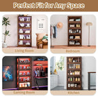 Display Cabinet with Acrylic Glass Doors,5-Tiers Curio Cabinet with LED Lighting for Collectibles, Collectibles Toy Organizers Rack & Display Shelf Display Case Storage Cabinet, Walnut