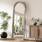 Arched Full Length Floor Mirror 63"x21", Triple-Layer Solid Wood Frame, Rustic White Farmhouse Full Body Mirror with Stand for Bedroom, Living Room, Entryway & Hallway Home Decor
