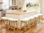 Counter Height Bar Stools Set of 6 for Kitchen Counter Backless Farmhouse Kitchen Island Barstools with Upholstered Faux Leather Saddle Seat and Solid Wood Legs Modern 24 inch Bar Chairs, White