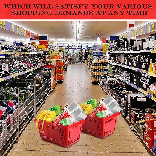 12 Pcs Shopping Baskets 20 L Plastic Store Retail Baskets with Handles 16.9 * 11.8 * 9.1 Inches for Market Grocery Supplies Thrift Convenience Storage(Red)
