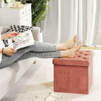 B FSOBEIIALEO Storage Ottoman Cube, Velvet Tufted Folding Ottomans with Lid, Footstool Rest Padded Seat for Bedroom (Warm Red, Medium)