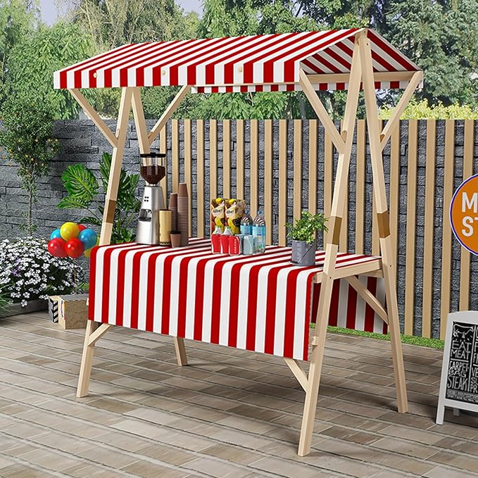 Outdoor Vendor Cart Foldable, Vending Stand Kiosk Display Trolley with Canopy, Selling Food Booth Concession Shelf, for Market Street Food & Events(Red,120cm/47.2in)