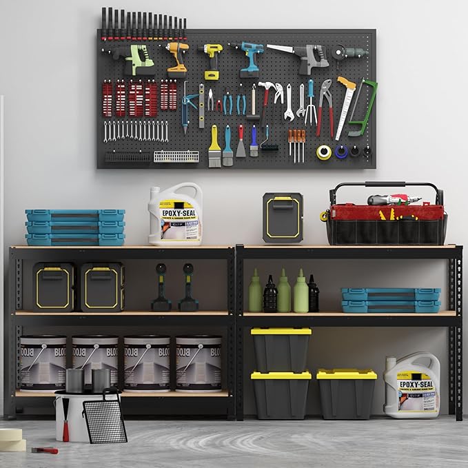 PrimeZone 48" W x 18" D x 72" H Garage Shelving Heavy Duty - Adjustable Metal Storage Shelves, 5 Tier Industrial Shelving Unit, Utility Shelf Rack for Basement, Warehouse, Pantry, Closet, Black, 3Pack