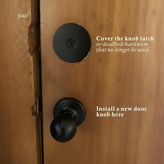 Door Hole Cover Plate, 2-5/8" Diameter Solid Steel, Hole Filler Plate (2, Matte Black)
