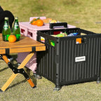 Folding Utility Cart Portable Rolling Crate Handcart Shopping Trolley Collapsible Tool Box, with Lid, Basket on 4 Rotate Wheels, for Grocery, Office, Luggage, Teacher (Black)