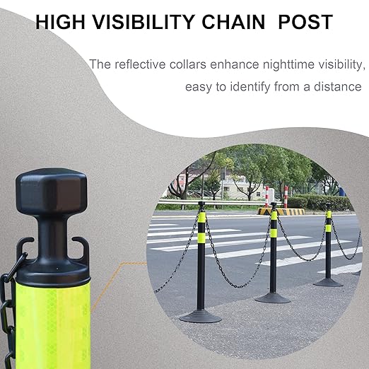 OrangeStar 6 Packs Traffic Delineator Post Cones, 40" Safety Barrier with 6.6 Ft Link Plastic Chains, Crowd Control Stanchion Sets w/Rubber Base for Parking Lot, Road Work, Queue Management, Black