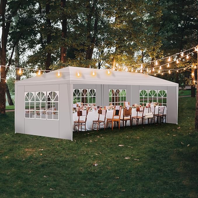 10x30 FT Party Tent, Outdoor Wedding Tents for Parties, Canopy Event Tent with 5 Removable Sidewalls, Waterproof Gazebo Shelter for Birthday Parties, Weddings, BBQs & Events (10X30FT-5Sides White)