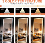 Full Length Mirror with Lights, 83" x 36" Large LED Lighted Floor Standing Body Mirror, Dimmable & 3 Color Lighting for Bedroom, Cloakroom, Dressing Room, Tempered Glass, Square Black