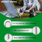 Eurmax USA Trampolines Stakes Heavy Duty Ground Stakes Canopy Parts Wind Stake with Rope 12 Inch Heavy Duty Stake Safety Ground Anchor Galvanized Steel J Shaped, Pack of 4(Silver)
