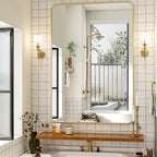 30 x 48 Inch Bathroom Mirror, Rounded Rectangular Vanity Mirror for Wall, Modern Mirror for Room Decor, Gold Framed Wall-Mounted Mirrors for Home Decor, Hangs Horizontally or Vertically