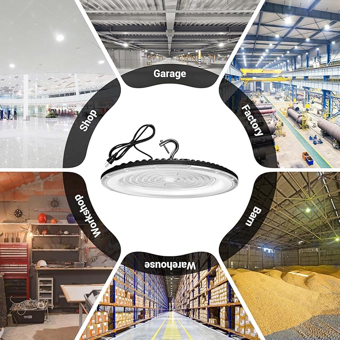 2 Pack 600W UFO LED High Bay Lights,120VAC IP66 Waterproof,92000LM 5000K Daylight, 2750W MH/HPS with Plug Commercial Bay Lighting for Barn,Gym,Factory,Warehouse,Shop,Workshop,Gym