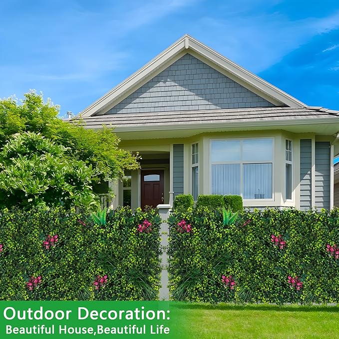 Artificial Boxwood Wall Panels, 20''x20'' 6pcs Grass Wall Panels with Mint Plant Leaves, Greenery Backdrop Privacy Screen with UV Protection, Green Grass Wall for Garden Indoor Outdoor Decor