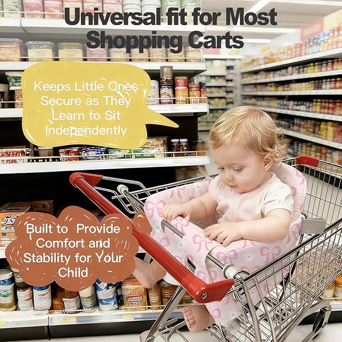 Padded Shopping Cart Cover for Baby Boy & Girl, High Chair Cover for Restaurant Seat, Machine Washable Infant Toddler Buggy Seat Cover (Pink Bow)