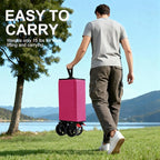 Collapsible Wagon with Wheels,Wagons Carts Foldable Wagon Cart with Flexible Handle, Lightweight Portable Folding Utility Grocery Shopping Cart for Grocery Sports Garden Camping(Pink)